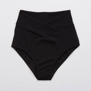 True Black Aerie Ribbed Crossover High Waisted Bikini Bottom Size XXL